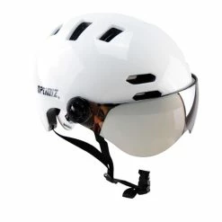Casque Vélo Urbain à Visière (écran Fumé) 0380 Optimiz -VTT Soldes Magasin casque velo lunettes integrees blanc optimiz