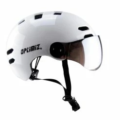 Casque Vélo Urbain à Visière (écran Fumé) 0380 Optimiz -VTT Soldes Magasin casque velo urbain a visiere pas cher blanc optimiz