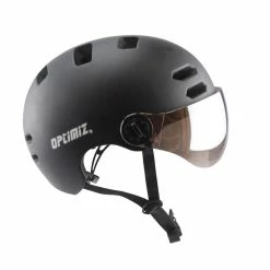 Casque Vélo Urbain à Visière (écran Fumé) 0380 Optimiz -VTT Soldes Magasin casque velo urbain a visiere pas cher noir brilliant optimiz