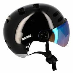 Casque Visière Clignotant Et Bluetooth Optimiz 390 -VTT Soldes Magasin casque velo visiere tendance noir brillant optimiz